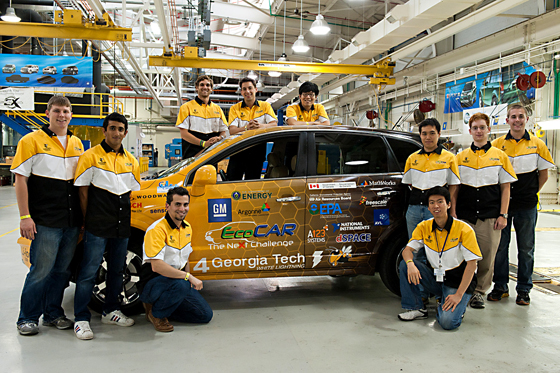 The EcoCAR competition challenges 16 universities across North America to reduce the   
environmental impact of vehicles by minimizing the vehicle's fuel consumption   
and reducing its emissions while retaining the vehicle's performance, safety and 
 consumer appeal.
